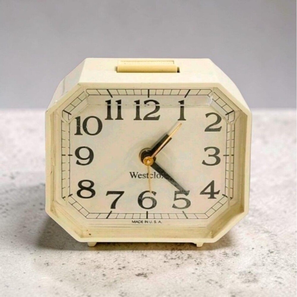 Vintage Westclox Electric Alarm Clock Octagon White MCM Nightstand Works Tested